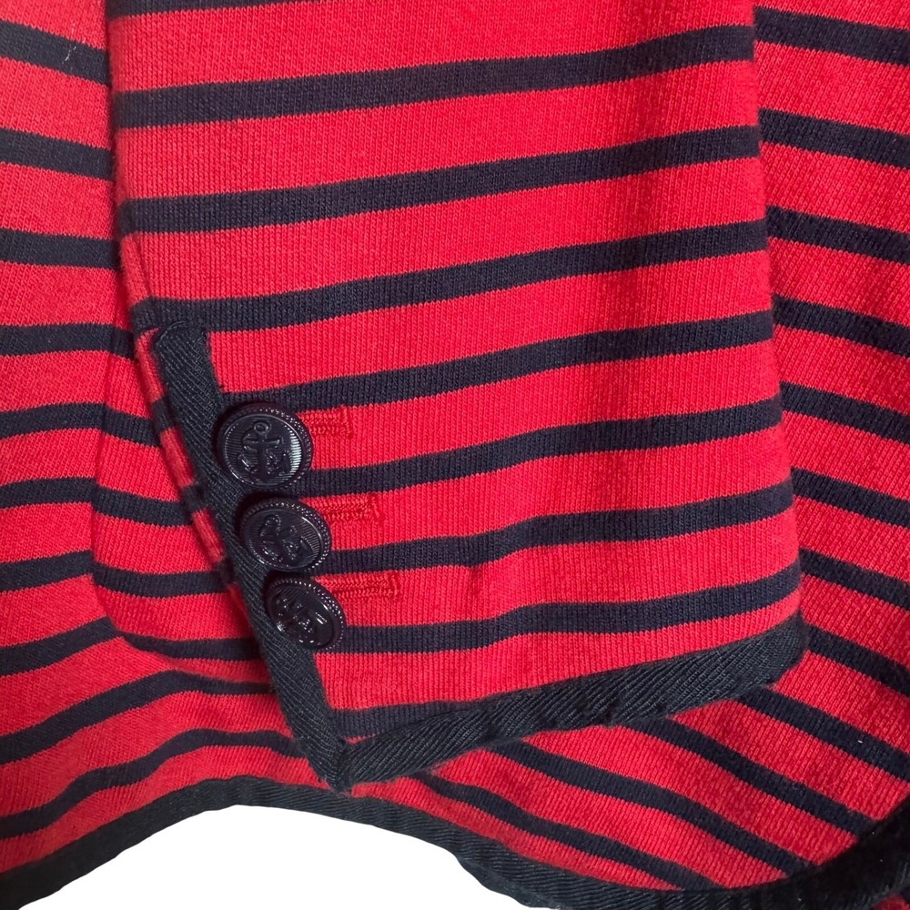 Talbots Petites WomenSP Red Navy Blue Striped Nautical Blazer Anchor Button - Picture 6 of 7